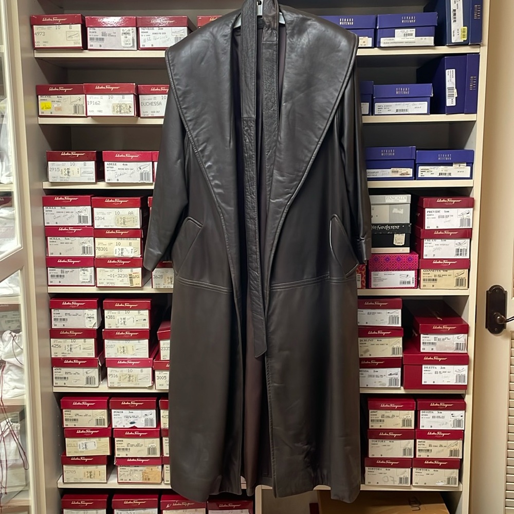 Vintage Christian Dior full length leather coat